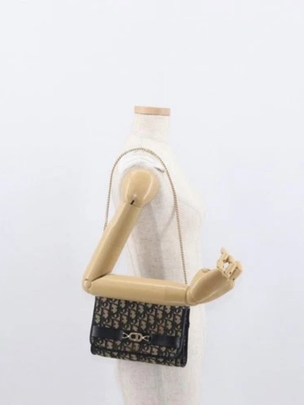 Christian Dior Trotter Canvas Chain Shoulder Bag Navy Gold Auth 162506A - Picture 15 of 16